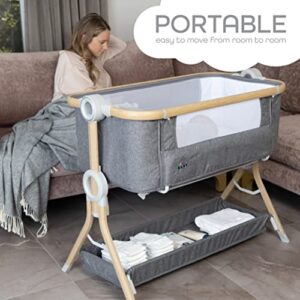 Baby Bassinet, Bedside Sleeper for Baby, Easy Folding Portable Crib with Storage Basket for Newborn, Bedside Bassinet, Comfy Mattress/Travel Bag Included