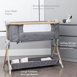 Baby Bassinet, Bedside Sleeper for Baby, Easy Folding Portable Crib with Storage Basket for Newborn, Bedside Bassinet, Comfy Mattress/Travel Bag Included