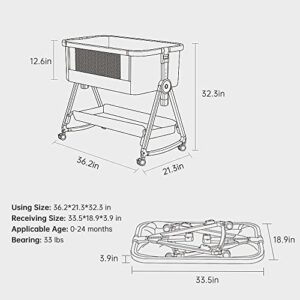 Maydolly Baby Bedside Sleeper, Portable Baby Crib Baby Bed with Breathable Net and Sheet, Adjustable Bassinet for Infants (Grey)