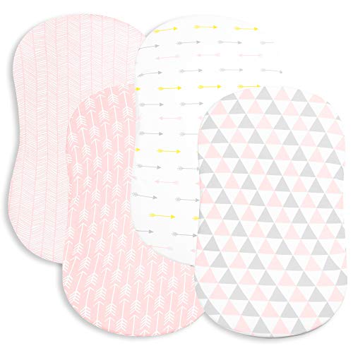 Bassinet Bed Sheets – Premium Bassinet Fitted Sheets for Halo, Mika Micky, Maxi COSI & Others - 4 Pack – 100% Jersey Knit - Bassinet Bedding for Standard Size Oval or Halo Bassinet Pads for Girls