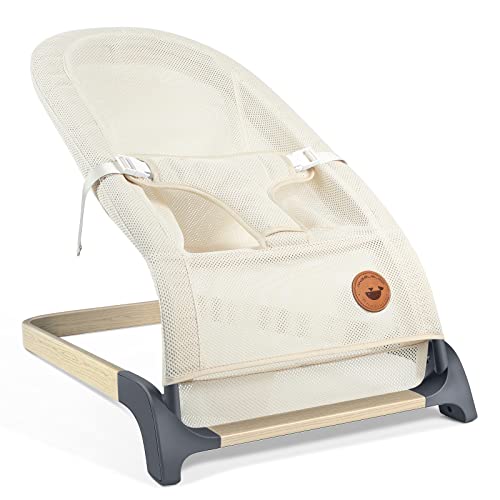 ANGELBLISS Baby Bouncer, Portable Bouncer Seat for Babies, Infants Bouncy Seat with Mesh Fabric, Natural Vibrations (Beige)