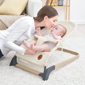 ANGELBLISS Baby Bouncer, Portable Bouncer Seat for Babies, Infants Bouncy Seat with Mesh Fabric, Natural Vibrations (Beige)