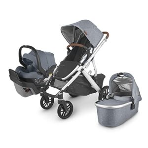 vista v2 stroller – gregory (blue melange/silver/saddle leather) + mesa max – gregory (blue melange | merino wool)