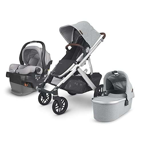 Vista V2 Stroller -Stella (Grey Brushed mélange/Silver/Chestnut Leather) + MESA V2 Infant Car Seat - Stella (Grey)