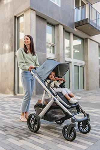 Vista V2 Stroller -Stella (Grey Brushed mélange/Silver/Chestnut Leather) + MESA V2 Infant Car Seat - Stella (Grey)