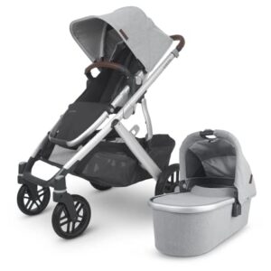 Vista V2 Stroller -Stella (Grey Brushed mélange/Silver/Chestnut Leather) + MESA V2 Infant Car Seat - Stella (Grey)