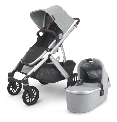 Vista V2 Stroller -Stella (Grey Brushed mélange/Silver/Chestnut Leather) + MESA V2 Infant Car Seat - Stella (Grey)