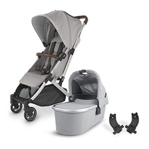 minu v2 stroller-stella (grey mélange/silver/chestnut leather)+ adapter for bassinet/mesa + bassinet – stella (grey brushed mélange/silver)