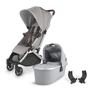 MINU V2 Stroller-Stella (Grey mélange/Silver/Chestnut Leather)+ Adapter for Bassinet/MESA + Bassinet - Stella (Grey Brushed mélange/Silver)