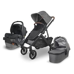 Vista V2 Stroller - Greyson (Charcoal Melange/Carbon/Saddle Leather) + MESA V2 Infant Car Seat - Jake (Charcoal)