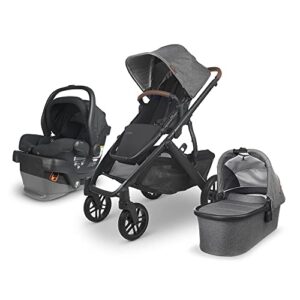 vista v2 stroller – greyson (charcoal melange/carbon/saddle leather) + mesa v2 infant car seat – jake (charcoal)