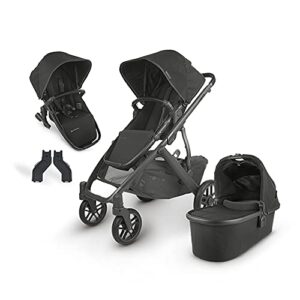 uppababy vista v2 stroller – jake (black/carbon/black leather) + upper adapter + rumbleseat v2- jake (black/carbon/black leather)