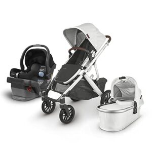 vista v2 stroller – bryce (white marl/silver/chestnut leather) + mesa infant car seat – jake (black)