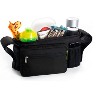 Ethan & Emma Universal Baby Stroller Organizer with Insulated Cup Holders for Smart Moms. Diaper Storage, Secure Straps, Detachable Bag, Pockets for Phone, Keys, Toys. Compact Design Fit All Strollers