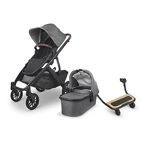 UPPAbaby Vista V2 Stroller - Greyson (Charcoal Melange/Carbon/Saddle Leather) + Piggyback for Vista & Vista V2