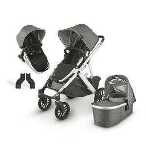 uppababy vista v2 stroller – jordan (charcoal melange/silver/black leather) + upper adapters + rumbleseat v2- jordan (charcoal melange/silver/black leather)