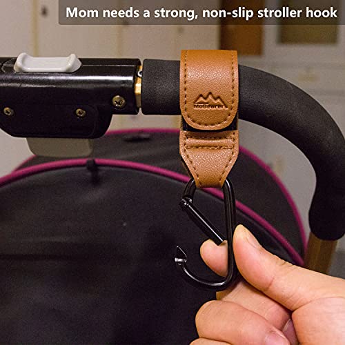 MoBearer | Baby Stroller Hooks Bag Hooks for Hanging Diaper Bags Multipurpose Hooks for Grocery Shopping Bags Premium Vegan Leather Pram Straps 2 Pcs (Black)