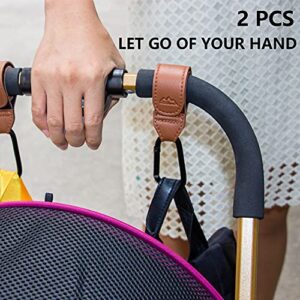 MoBearer | Baby Stroller Hooks Bag Hooks for Hanging Diaper Bags Multipurpose Hooks for Grocery Shopping Bags Premium Vegan Leather Pram Straps 2 Pcs (Black)