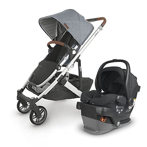 Cruz V2 Stroller - Gregory (Blue Melange/Silver/Saddle Leather) + MESA V2 Infant Car Seat - Jake (Charcoal)