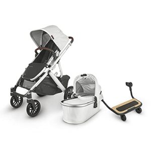 uppababy vista v2 stroller – bryce (white marl/silver/chestnut leather) + piggyback for vista & vista v2