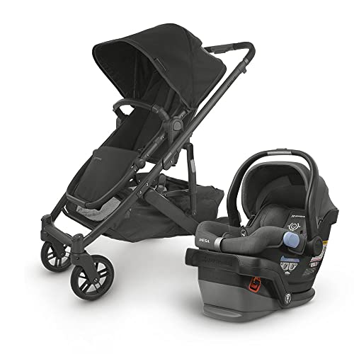 Cruz V2 Stroller - Jake (Black/Carbon/Black Leather) + MESA Infant Car Seat - Jordan (Charcoal mélange) Merino Wool