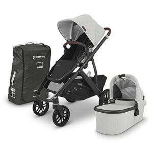 vista v2 stroller -anthony (white & grey chenille/carbon/chestnut leather) + travel bag for vista, vista v2, cruz, cruz v2)
