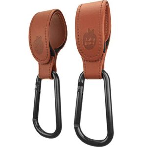 Brown Leather Style Stroller Hooks - Award-Winning Stroller Clips for Bags - MadeForMums & Lovedbyparents Award-Winning Stroller Bag Hook - 2-Pack by Baby Uma