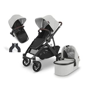 Vista V2 Stroller -Anthony (White & Grey Chenille/Carbon/Chestnut Leather) + Upper Adapters + RumbleSeat V2 - Anthony (White & Grey Chenille/Carbon/Chestnut Leather)
