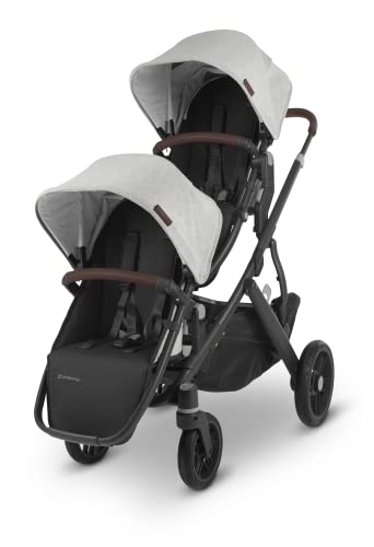 Vista V2 Stroller -Anthony (White & Grey Chenille/Carbon/Chestnut Leather) + Upper Adapters + RumbleSeat V2 - Anthony (White & Grey Chenille/Carbon/Chestnut Leather)