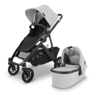 Vista V2 Stroller -Anthony (White & Grey Chenille/Carbon/Chestnut Leather) + Upper Adapters + RumbleSeat V2 - Anthony (White & Grey Chenille/Carbon/Chestnut Leather)