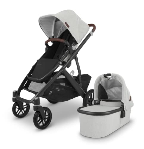 Vista V2 Stroller -Anthony (White & Grey Chenille/Carbon/Chestnut Leather) + Upper Adapters + RumbleSeat V2 - Anthony (White & Grey Chenille/Carbon/Chestnut Leather)