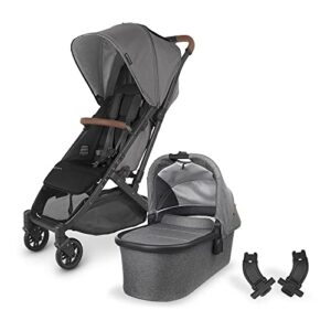 minu v2 stroller-greyson (charcoal mélange/carbon/saddle leather)+ adapter for bassinet/mesa + bassinet – greyson (charcoal melange/carbon)