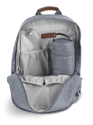 Changing Backpack -Anthony (White and Grey Chenille/Chestnut Leather)