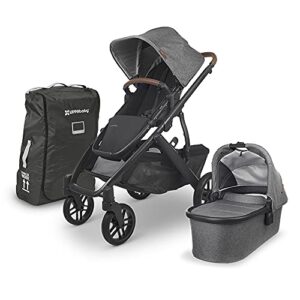 UPPAbaby Vista V2 Stroller - Greyson (Charcoal Melange/Carbon/Saddle Leather) + Travel Bag for Vista, V2, Cruz, V2
