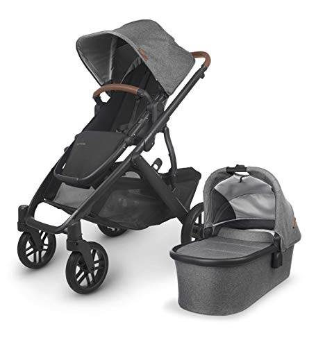 UPPAbaby Vista V2 Stroller - Greyson (Charcoal Melange/Carbon/Saddle Leather) + Travel Bag for Vista, V2, Cruz, V2