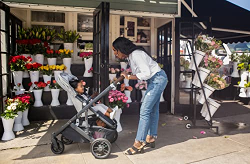 Cruz V2 Stroller -Anthony (White & Grey Chenille/Carbon/Chestnut Leather) + Bassinet - Anthony (White & Grey Chenille/Carbon)