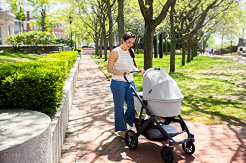 Cruz V2 Stroller -Anthony (White & Grey Chenille/Carbon/Chestnut Leather) + Bassinet - Anthony (White & Grey Chenille/Carbon)