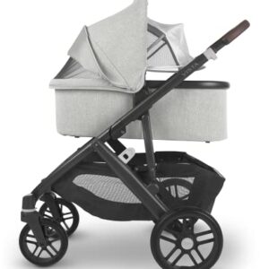 Cruz V2 Stroller -Anthony (White & Grey Chenille/Carbon/Chestnut Leather) + Bassinet - Anthony (White & Grey Chenille/Carbon)