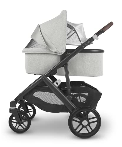 Cruz V2 Stroller -Anthony (White & Grey Chenille/Carbon/Chestnut Leather) + Bassinet - Anthony (White & Grey Chenille/Carbon)