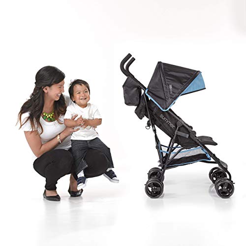 Summer 3Dmini Convenience Stroller, Blue/Black – Lightweight Infant Stroller with Compact Fold, Multi-Position Recline, Canopy with Pop Out Sun Visor and More – Umbrella Stroller for Travel and More