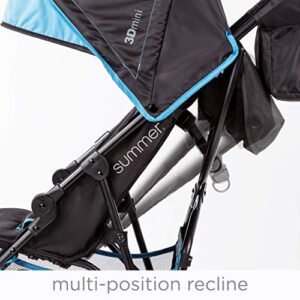 Summer 3Dmini Convenience Stroller, Blue/Black – Lightweight Infant Stroller with Compact Fold, Multi-Position Recline, Canopy with Pop Out Sun Visor and More – Umbrella Stroller for Travel and More