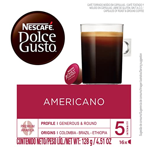 Dolce Gusto Nescafe Coffee Pods, Americano, Capsules, 16 Count, Pack of 3