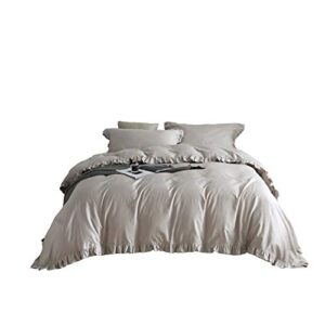 dolce mela twin size, luscious 4 piece duvet cover set with beautiful ruffle edge, 100% long staple combed cotton, hypoallergenic, all-season, grey, dm809t