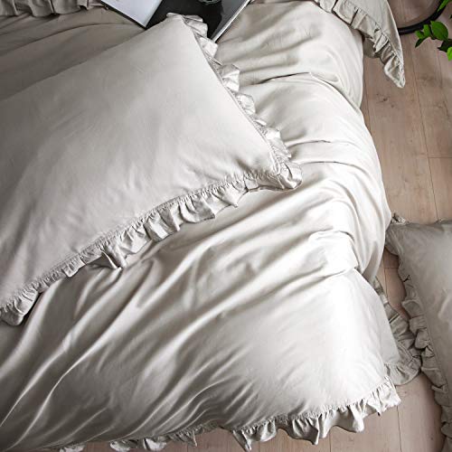 Dolce Mela Twin Size, Luscious 4 Piece Duvet Cover Set with Beautiful Ruffle Edge, 100% Long Staple Combed Cotton, Hypoallergenic, All-Season, Grey, DM809T