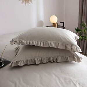 Dolce Mela Twin Size, Luscious 4 Piece Duvet Cover Set with Beautiful Ruffle Edge, 100% Long Staple Combed Cotton, Hypoallergenic, All-Season, Grey, DM809T