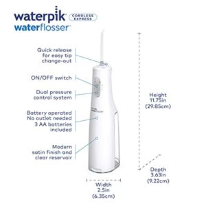 Waterpik Cordless Water Flosser, Battery Operated & Portable for Travel & Home, ADA Accepted Cordless Express, White WF-02