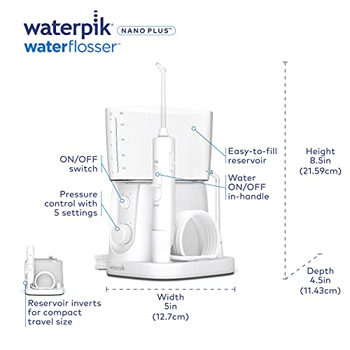 Waterpik Water Flosser For Teeth, Portable Electric Compact For Travel and Home - Nano Plus, WP-320, White