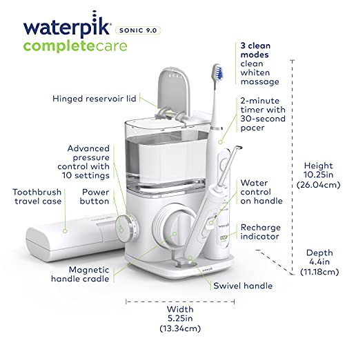 Waterpik Complete Care 9.0 Sonic Electric Toothbrush with Water Flosser, CC-01 White, 11 Piece Set