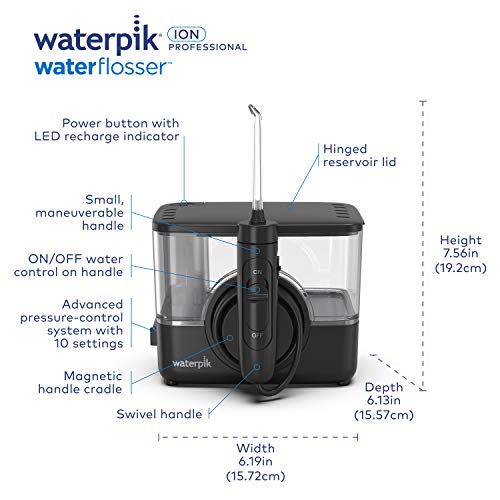 Waterpik ION Professional Cordless Water Flosser Teeth Cleaner Rechargeable and Portable, Black, 1 Count