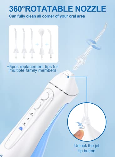 Water Dental Flosser Cordless for Teeth Cleaning - 4 Modes Oral Irrigator Braces Flossers Cleaner, Rechargeable Portable IPX7 Waterproof Powerful Battery for Travel Home